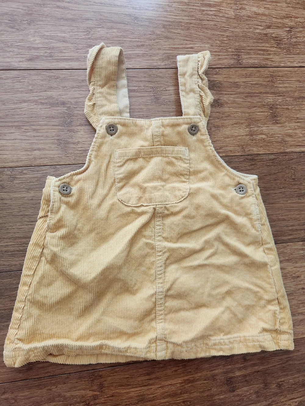 Baby Girls Summer Yellow Corduroy Overall Dress & Floral Bodysuit Set 3-6 Months